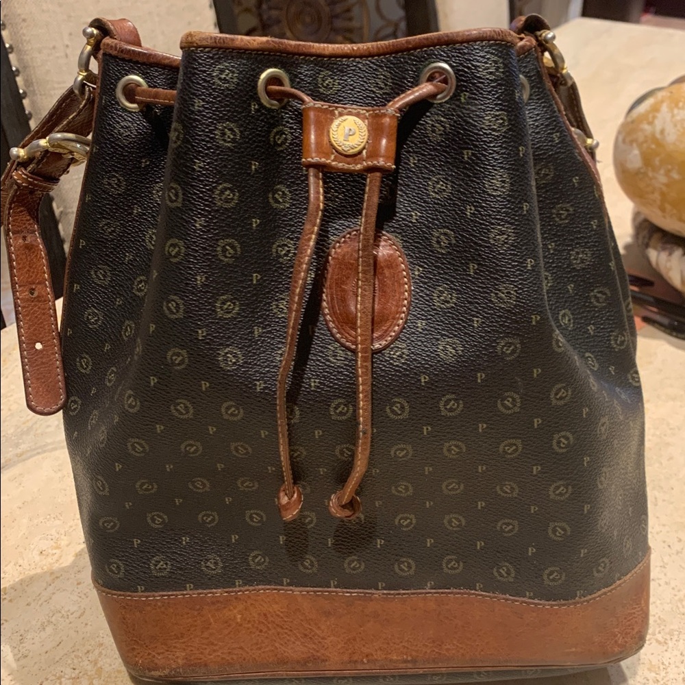 Pollini Black and Brown Bucket Bag